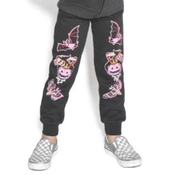 Grim Reaper Joggers Halloween Gothic Black Craft Cult Sweatpants Toddler pumpkin - Picture 2 of 2